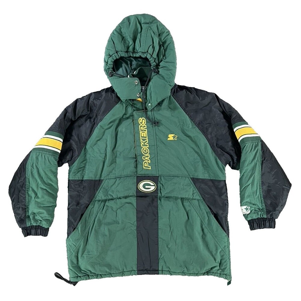 Starter Green Bay Packers Proline 1/2 Zip Hooded Green Jacket 90’s Large